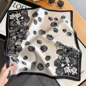 Foulard Carré à Imprimé Floral de Luxe pour Femme, Bandeau en Satin Doux, Sac Hijab, Ruban, Bandeau de Sauna, Cadeau