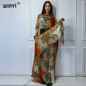 WINYI-Abaya pour femmes musulmanes, robe africaine dubaï, col ras du cou, kaftan imprimé, robe maxi élégante