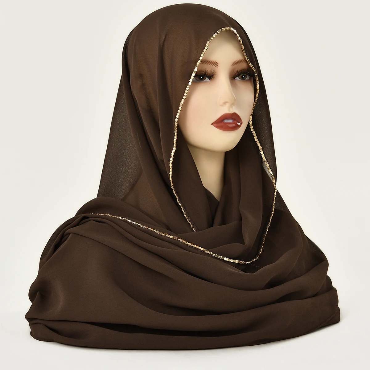 Écharpe hijab en mousseline de soie strass pour femmes, châle extensible, bandeau musulman uni, mode, couleur unie, long silencieux