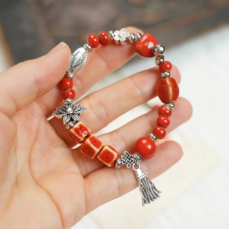 Colorful Simple Ceramic Beaded Bracelet Bohemian Elastic Bracelet For Women Girls Versatile Hand Rope Jewelry Accessories Gifts