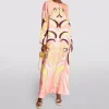 caftan en soie jersey pour femmes, kaftan de luxe, manches longues, ample, maxi, imprimé géométrique, nouvelle collection 2025