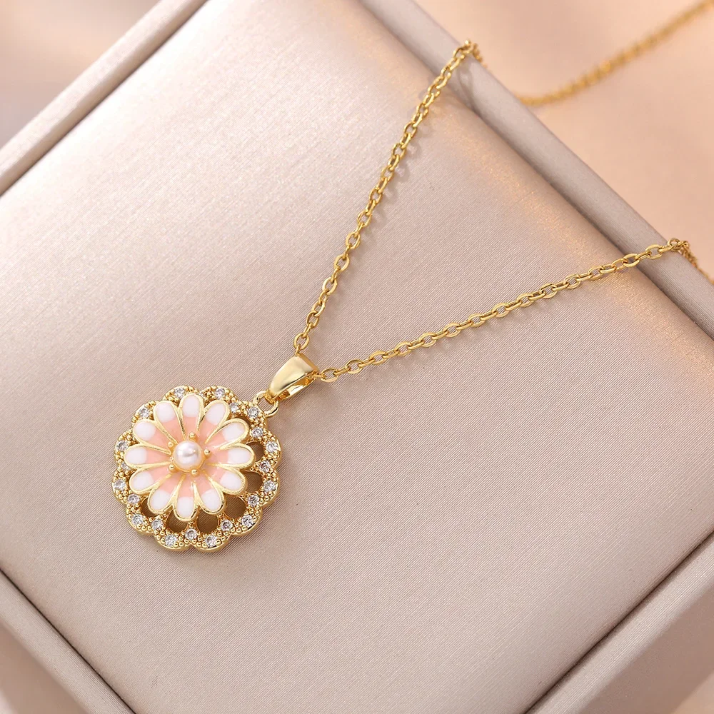 ensemble de bijoux fleur plaqué or rotatif pour femme, collier quartz rose tournesol, bague vintage, cadeau pour femme, nouveaux instituts, 2024