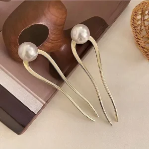 Épingles à cheveux en perles coréennes en forme de U, épingles à cheveux en métal pour femmes et filles, bâtons pour chignon, accessoires de coiffure, cadeaux, nouvelle collection