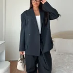 Ensemble pantalon Long à revers fleuri pour femmes, élégant, col en v, haut portefeuille, manches larges, taille haute, jambes larges, costumes décontractés pour dames