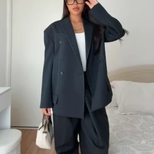 Ensemble pantalon Long à revers fleuri pour femmes, élégant, col en v, haut portefeuille, manches larges, taille haute, jambes larges, costumes décontractés pour dames