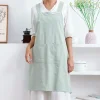 tablier simple japonais et coréen pour femmes, en denim, en coton et lin, couleur unie, chemisier de cuisine, fleuriste, café, tablier