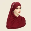 hijabs instantanés écharpe hijab avec diamants jersey casquettes bonnet marque design écharpe musulmane plaine tirer sur prêt à porter tête enveloppante
