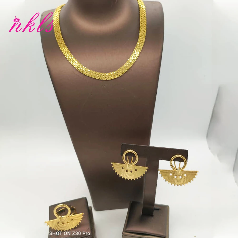 ensembles de bijoux pour femmes, chaîne de couleur or, design de luxe, boucles d'oreilles, bague éthiopienne, dernière offre spéciale, bijoux de fête africaine nigériane