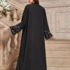 abaya robe de luxe brodée de perles pour femmes musulmanes, hijab de dubaï, manteau cardigan noir modeste, robe solide islamique de turquie, pour ramadan arabe