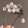 pinces à cheveux en forme de u, motifs de fleurs et de papillons en strass, épingles à cheveux en alliage faites à la main, accessoires pour cheveux hanfu pour femmes et filles, couvre chef