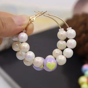 Boucles d&rsquo;oreilles pour femmes, accessoires, nouvelle mode, perles rondes, cœur d&rsquo;amour, cerceau coloré, loisirs, fête, vacances, bijoux, 2025