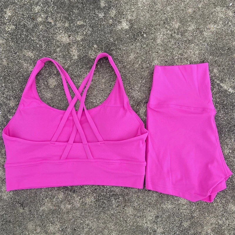 ensemble de vêtements de yoga 2 pièces, ensemble short de sport pour femmes, soutien gorge croisé dans le dos, haut, short taille haute, costume de fitness, survêtement d'entraînement de course
