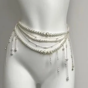 Ceinture en chaîne de taille en perles multicouches rétro Y2K pour femmes, accessoires de bijoux de corps élégants pour fête et tenue décontractée