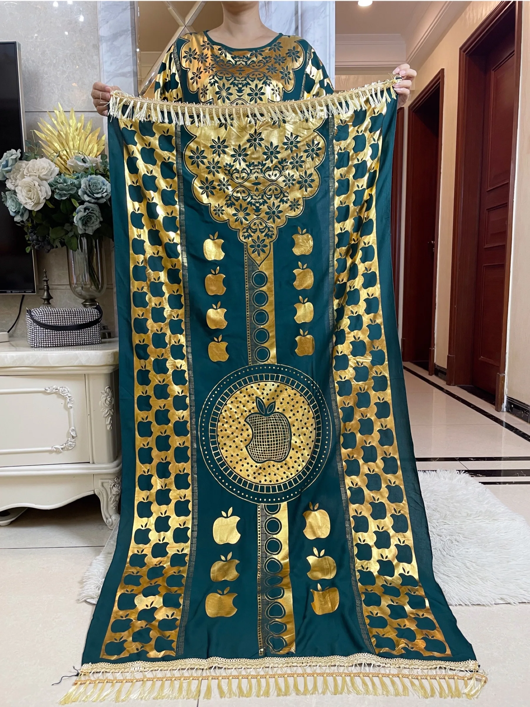 robe d'été en coton à manches courtes pour femme, boubou, maxi islam, grande écharpe, africain, abaya, estampage doré, design pomme, nouveau