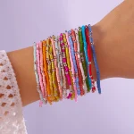 Ensemble de Bracelets bohème en perles de riz colorées pour femmes, extensible, réglable, chaîne enroulée empilée, bijoux à main, cadeau de plage d&rsquo;été
