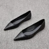 chaussures plates noires pour femmes, petite taille 2025, tête pointue, cuir pu, motif pierre, été