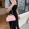 pochette rose élégante, sac à main à la mode pour fête de mariage, sac à clip de luxe avec chaîne de perles, sacs à bandoulière polyvalents à coque