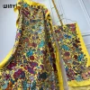 winyi abaya robe musulmane à imprimé floral pour femmes, col rond, manches longues, caftan, longueur maxi élégante, vêtements pour femmes