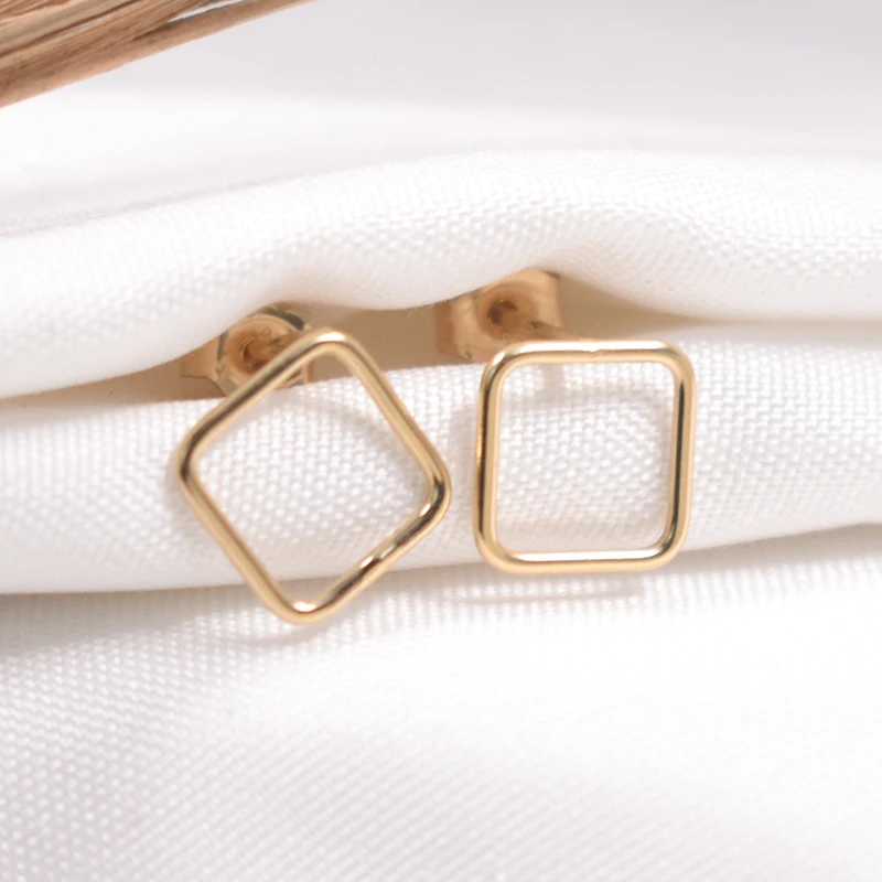 Boucles d'oreilles carrées en or 14K 8mm pour femmes, bijoux minimalistes, style Boho