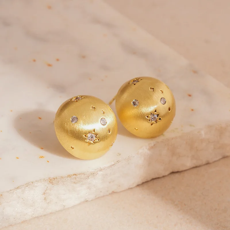 Boucles d'oreilles rondes semi-circulaires brossées, simples, minimalistes, incrustées de strass, accessoires d'oreille pour femmes et filles