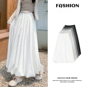 Jupe longue décontractée pour femme, couleur unie, taille haute, ligne A élastique, style coréen, mode automne