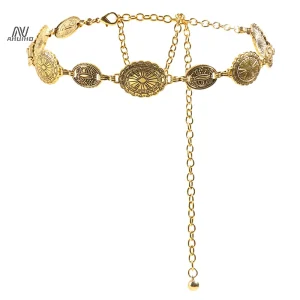 Ceinture de Taille en Métal de Style Rétro pour Femme, Cercle Décoratif Ajustable, Sculpté, Accessoires de Haute Qualité