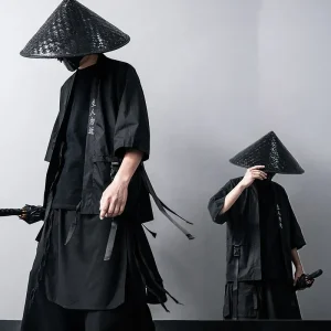 Kimono noir traditionnel japonais, Cardigan Diablo, Samouraï, Ninja Cosplay, Style Hanfu chinois imbibé, Manteau Streetwear, Nouveau, 2024