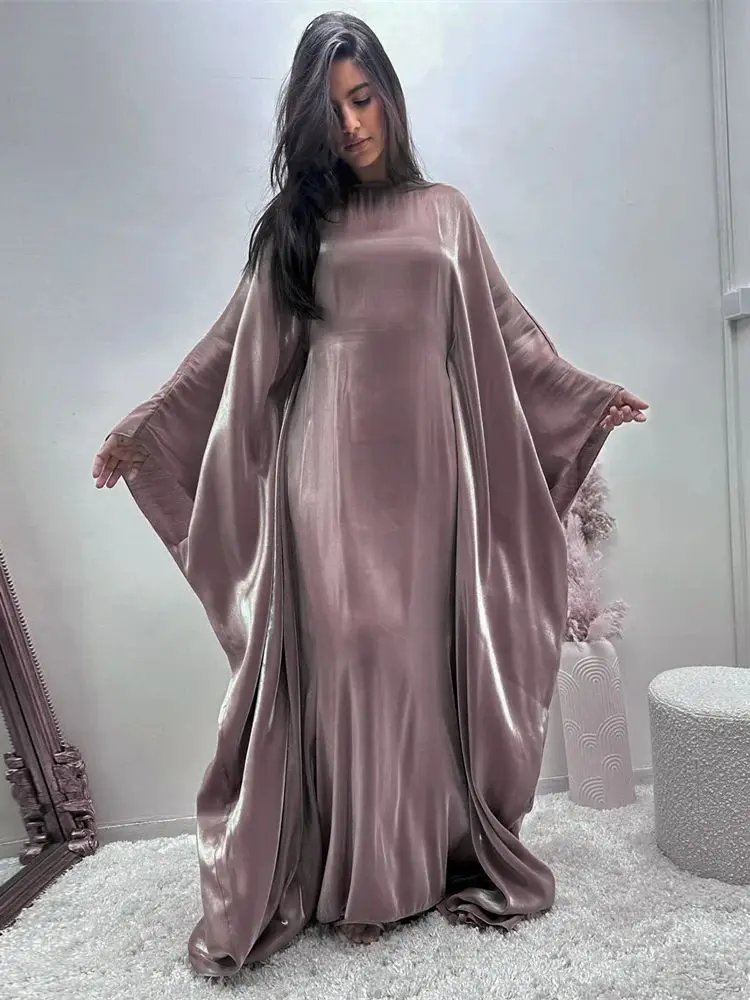 ramadan satin abaya islam musulman été manches chauve souris maxi robe kebaya abayas pour les femmes caftan robe musulmane femme robes