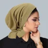 solid color crinkle turban hijab hats long tail head wraps elastic muslim hats breathable chemo cap for women girls