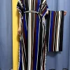 abayas pour femmes 2023 imprimé rayure verticale glands élasticité coupe ample femme robe femme africaine robes avec ceinture foulard
