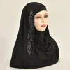 hijab instantané en jersey de coton de qualité supérieure avec strass double boucle foulard musulman foulard islamique écharpe tube turban