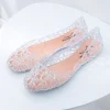 sandales confortables à semelles plates pour femmes, chaussures de plage transparentes à bouche peu profonde, respirantes, ajourées, scintillantes, été