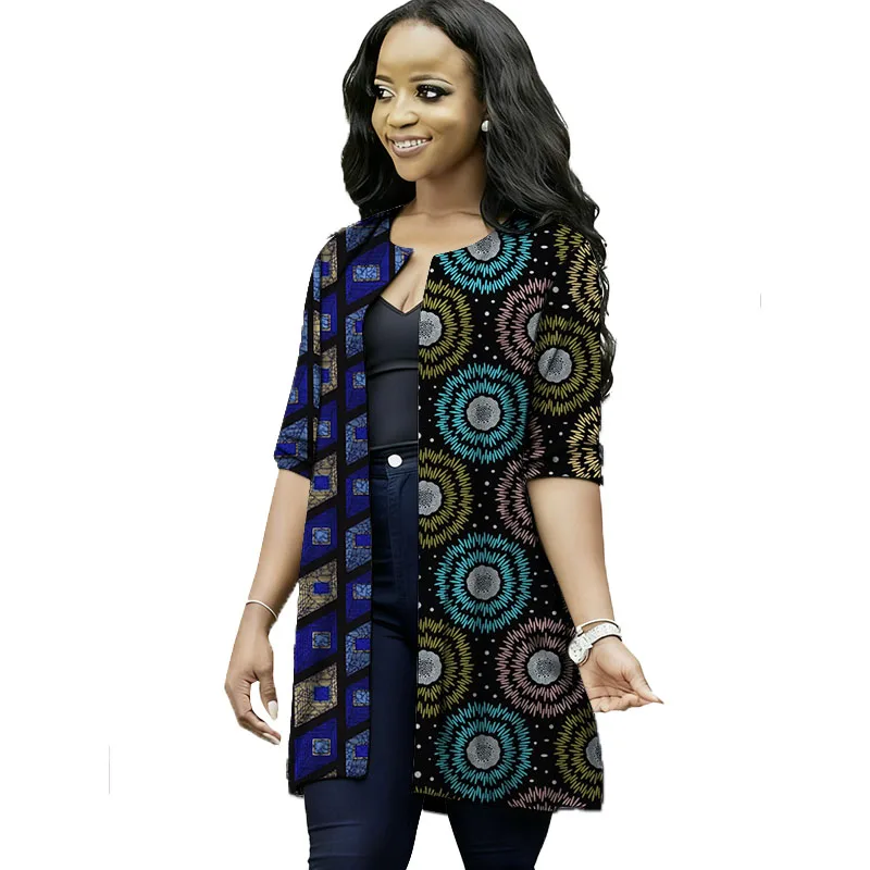 Robe Cardigan sans col, imprimé cire, couleur bicolore, tenue pour femmes, Design Original, Couture africaine, vêtements de fête élégants
