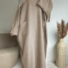 abaya musulmane du moyen orient pour femmes, jupe longue, couleur unie, robe islamique avec poches (foulard non inclus)