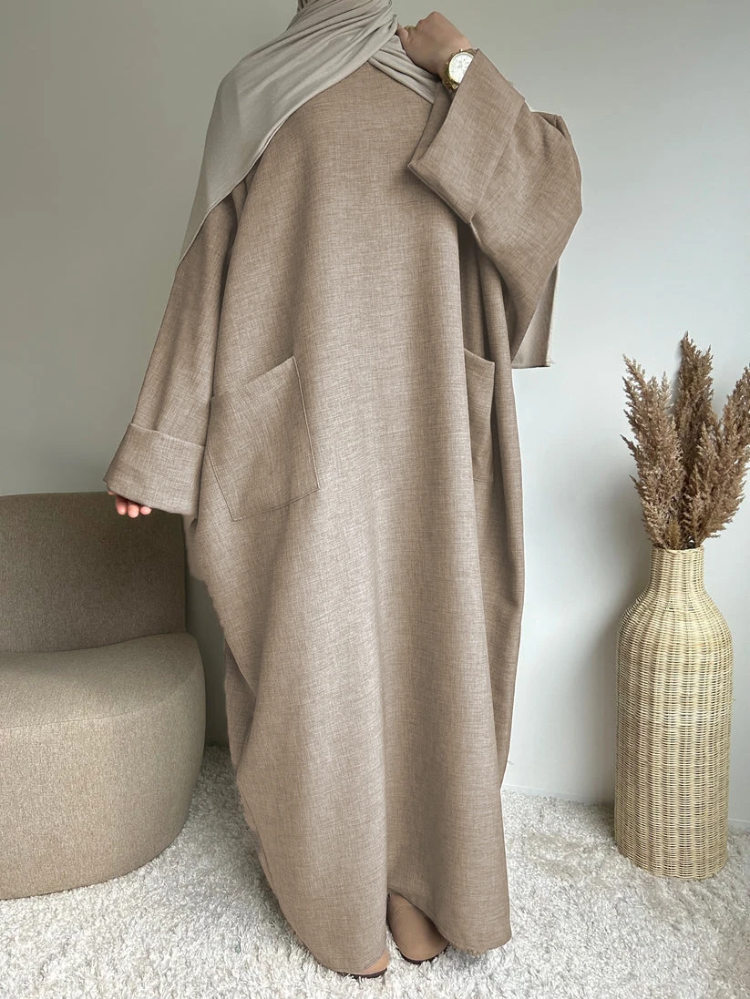 abaya musulmane du moyen orient pour femmes, jupe longue, couleur unie, robe islamique avec poches (foulard non inclus)