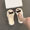 Pantoufles antidérapantes à nœud papillon, noir et blanc, sandales à nœud augmentant la hauteur, semelles épaisses, pantoufles décontractées à fond épais pour la maison