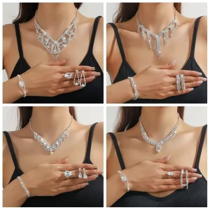 Ensemble de bijoux de mariée de luxe à la mode, collier et boucles d&rsquo;oreilles en Zircon élégant, Bracelet exquis, collier en strass pour filles
