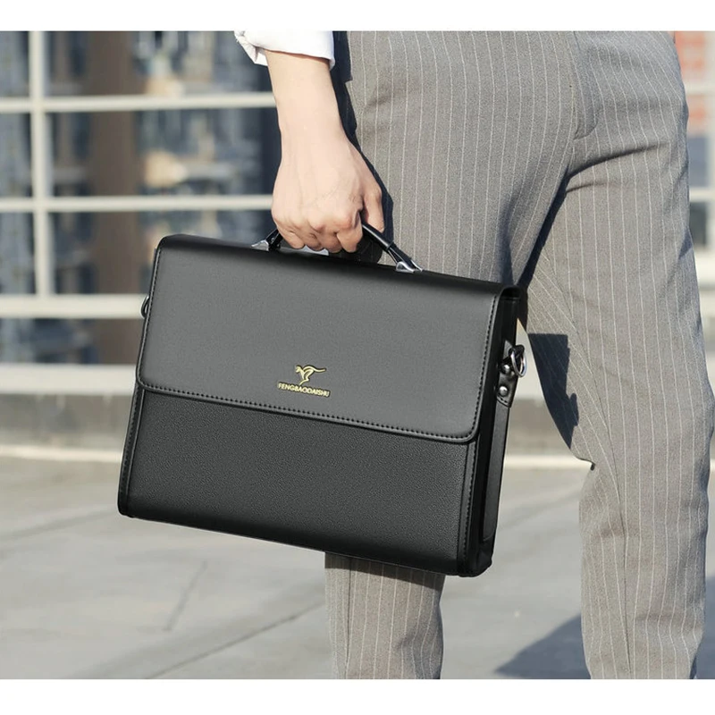 Porte-documents de luxe en cuir pour hommes, fourre-tout de travail de styliste, sac à main noir, sac à bandoulière carré pour avocat A4