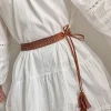 ceinture tressée à long pompon pour femme, rétro, bohème, tissé, ulde chanvre, noué, taille, environnement, chemise, sangles décoratives