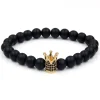 bracelet minimaliste en pierre sablée noire, mode européenne et américaine, couronne en zircon incrusté, bijoux de couple, cadeau de vacances