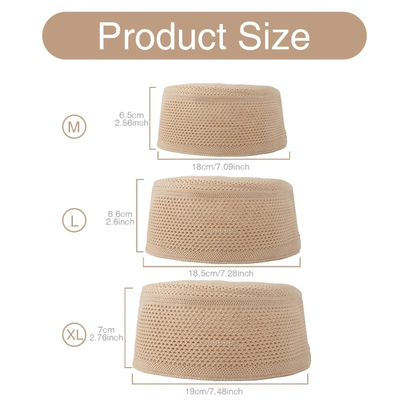 chapeau de prière hijab tricoté, turban indien pour adultes, chapeau rond kufi en coton respirant, chapeau arabe, chapeau de culte islamique