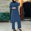 costume abaya musulman pour femmes, ensembles assortis élégants, chemise longue à la mode, hauts et pantalons à jambes larges, tenues du ramadan, survêtements urbains