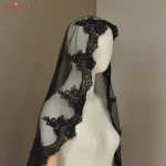 TOPQUEEN V224 voile de mariée en dentelle noire avec fard à joues bord en dentelle de haute qualité 1 couche accessoires d&rsquo;halloween personnalisables