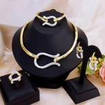 Ensembles de bijoux à la mode pour femmes, couleur or, collier ras du cou, boucles d&rsquo;oreilles, Bracelets, bague, ensemble de mariage, accessoires de fête