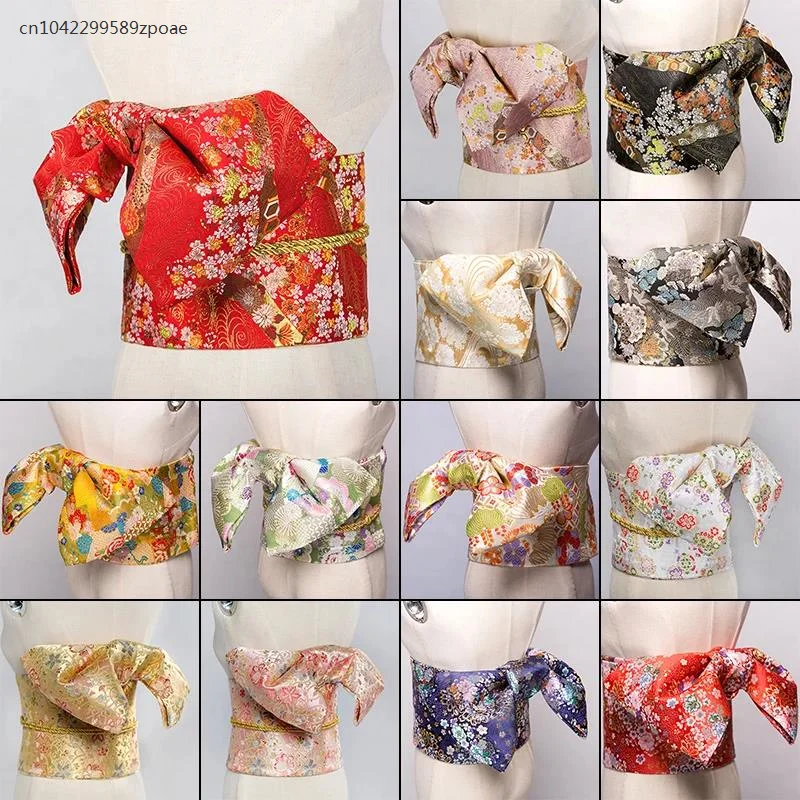 yukata japonais traditionnel classique geisha kimono obi ceinture sakura imprimé cummerbunds nœud papillon noble rétro ceinture japonaise