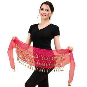 Écharpe de hanche de danse du ventre, pièces de monnaie de couleur or, chaîne de taille réglable à trois couches, facile à porter, ajustement confortable