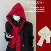 ensemble deux pièces écharpe à capuche, chapeau, couleur pure, chaud, automne hiver, cape tricotée, polyvalente, à la mode, style coréen pour femmes