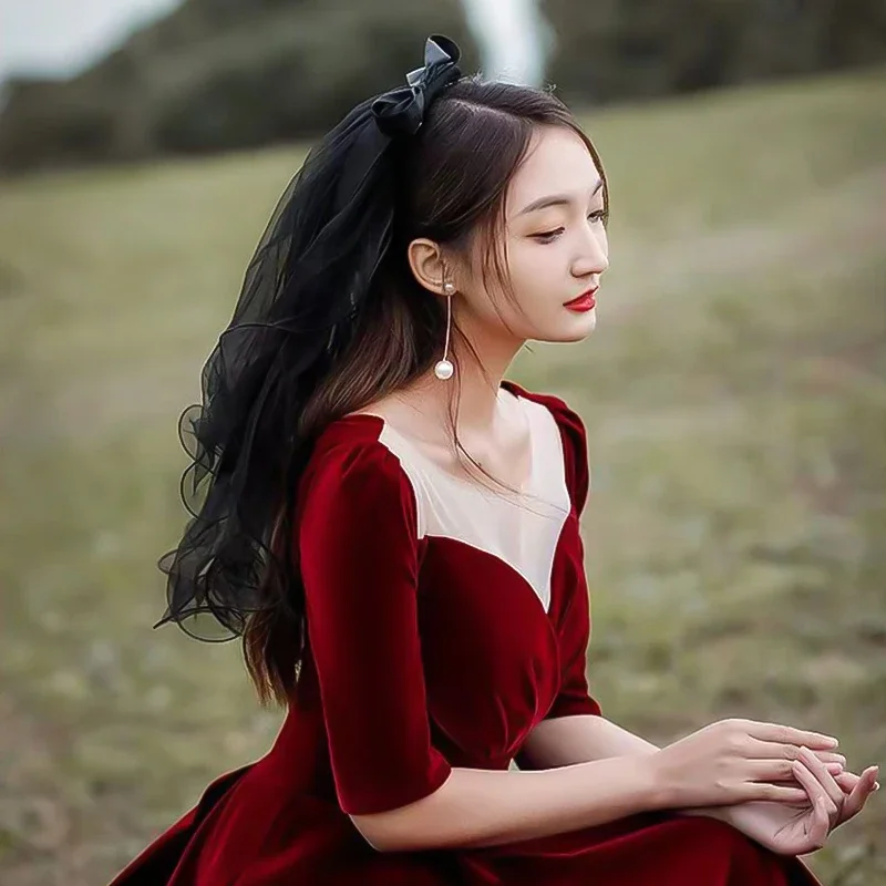 voile de tête en dentelle double couche pour patients de mariage, noir, vintage, gaze, maille, femmes, filles, fête, vêtements de sauna, accessoires, photos, accessoires