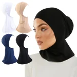 Sous-écharpe en coton avec trou d&rsquo;oreille pour femme musulmane, Hijabs intérieurs en jersey, casquettes rondes devant, bonnet turban féminin, nouveau