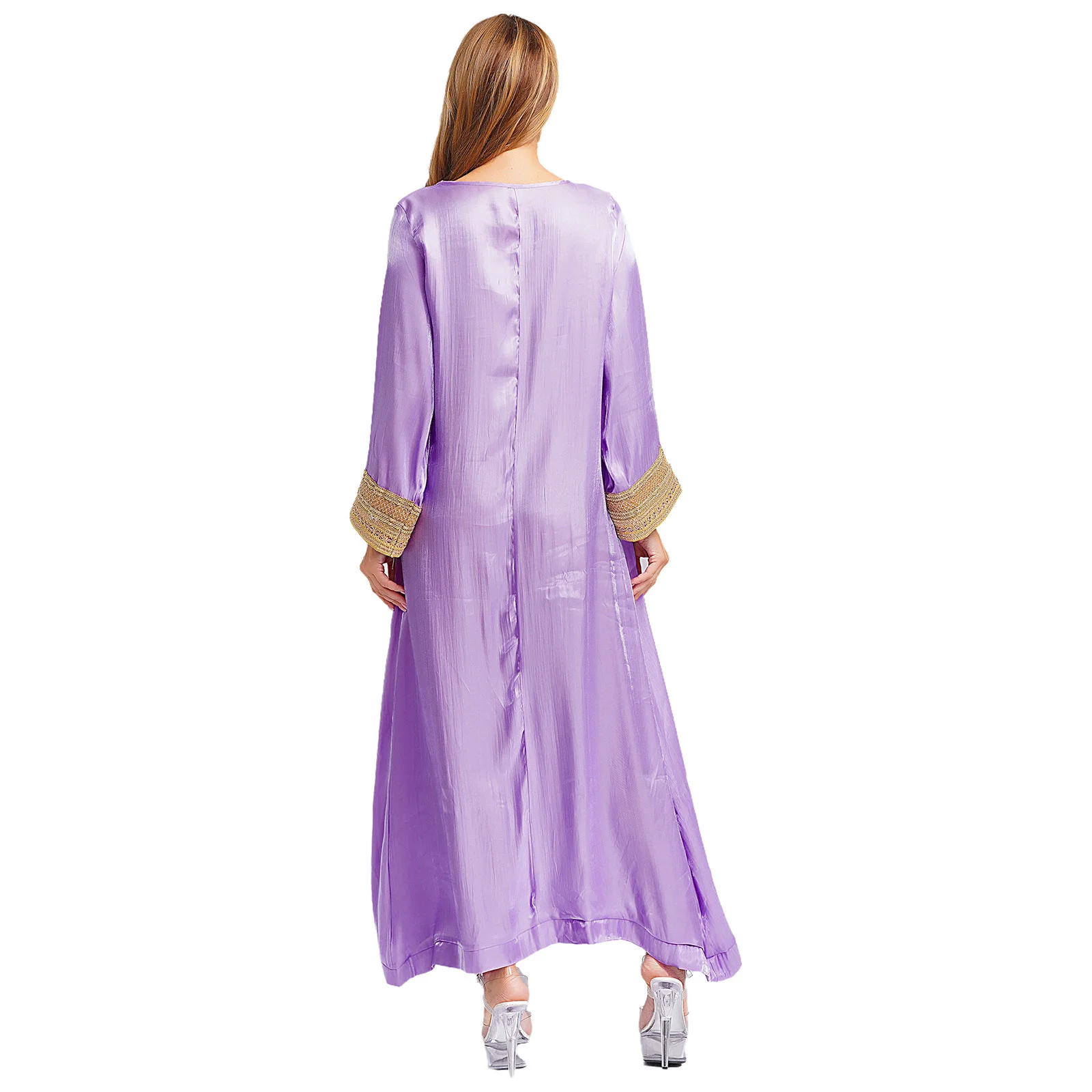 womens muslim arabic abaya maxi long dress pullover robe shiny long sleeve loose dubai saudi arabia middle east kaftan dress